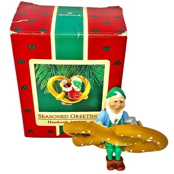 Hallmark Keepsake Ornament Seasoned Greetings Elf & Pretzel Christmas Tree 1987 - Picture 1 of 10